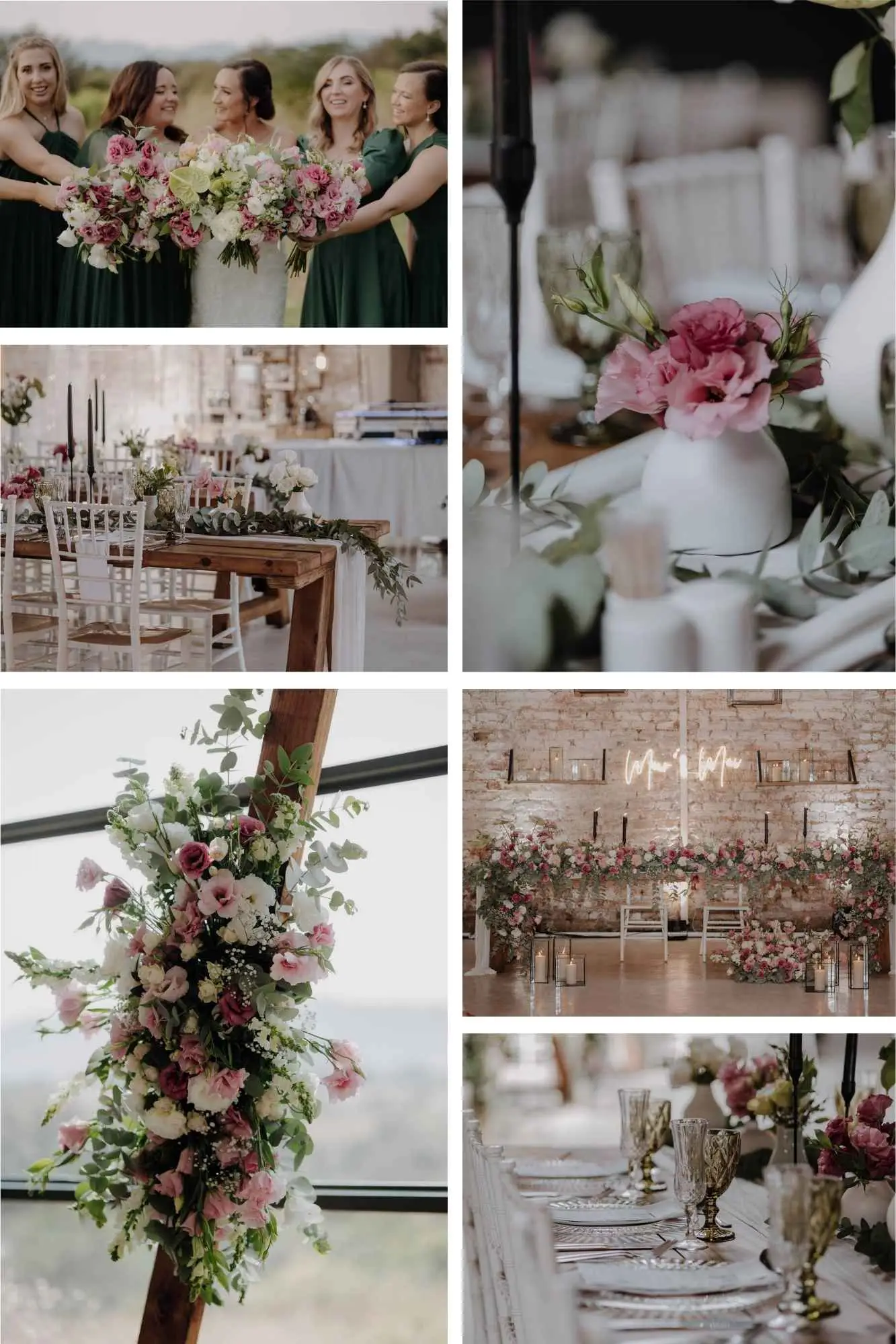 Romantic blush pink wedding centerpieces with silver candelabras