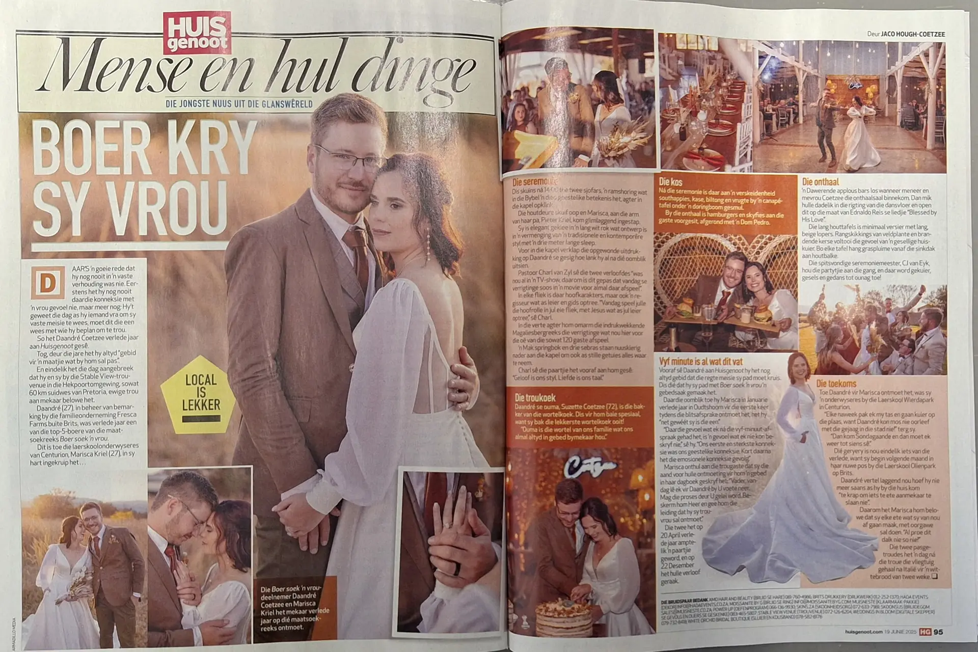 Hada Events featured in Huisgenoot magazine — Boer Soek n Vrou wedding at Stable View